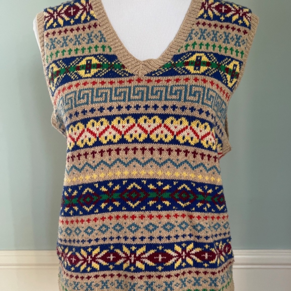 Polo Ralph Lauren Fair Isle Sweater Vest M Colorful Cashmere Cotton V Neck